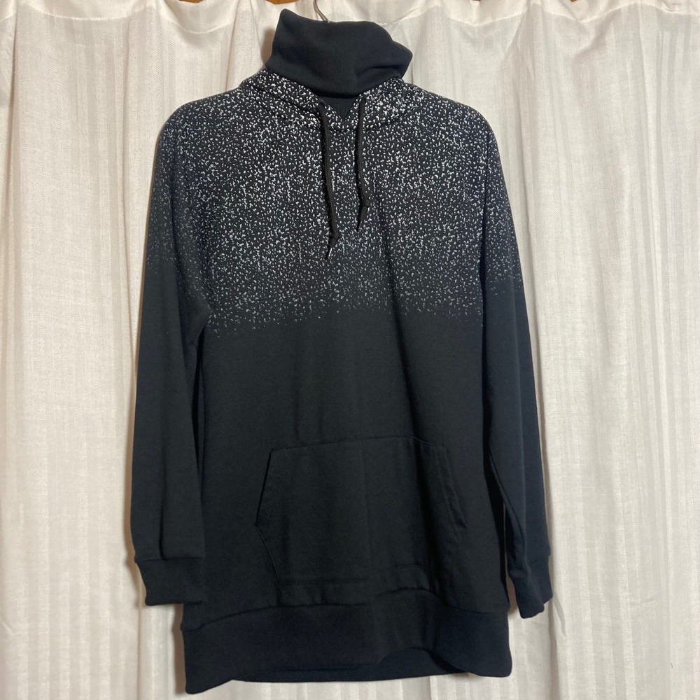 ARSNL Mens Black Speckled Graphic Longline Hoodie Turtleneck Sweatshirt Size M